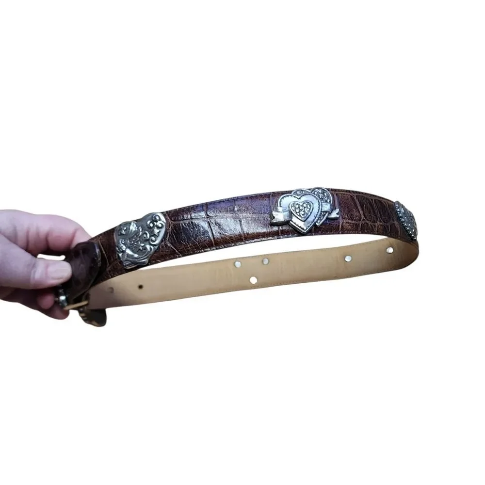 Vintage Brighton 1996 Belt Brown Leather Silver Heart S